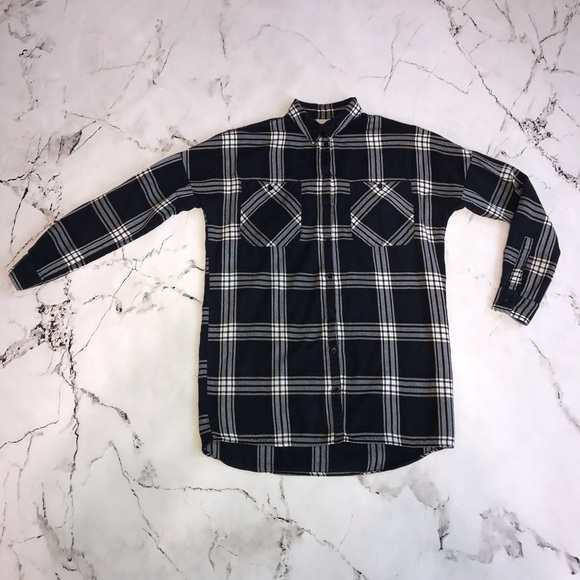 Noisy May Navy Blue and White Plaid Flannel Oversize Shirt Size XS - Picture 1 of 5